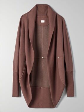 Wilfred Diderot Heathered Soft Brown Shawl-Collar Open-Front Cardigan
